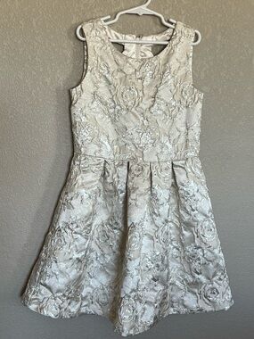 Place Metallic Silver Floral Jacquard Party Dress